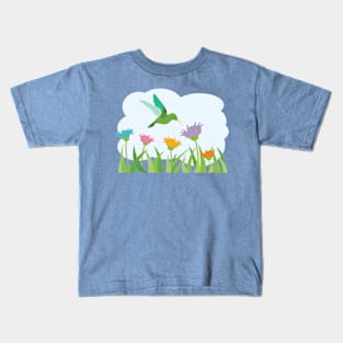 Hummingbird and Wildflowers Kids T-Shirt